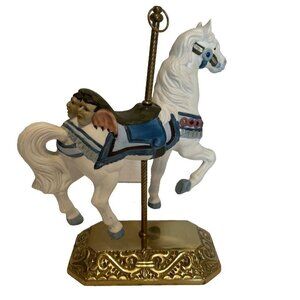 Vintage Impulse Giftware Carousel Horse Porcelain On Brass Stand White 9.5"
